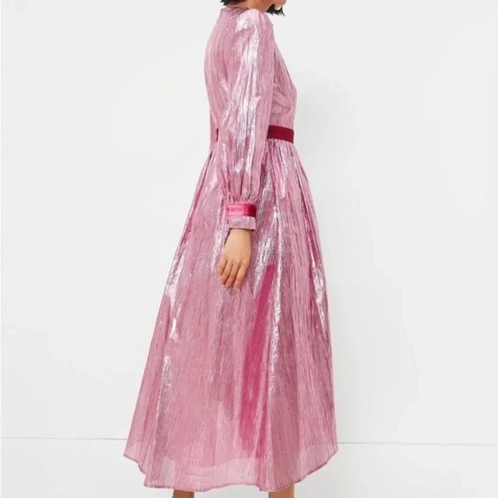 Tuckernuck Hyacinth House Pink Metallic Plisse Eloise Midi Dress Sz S - Picture 4 of 15
